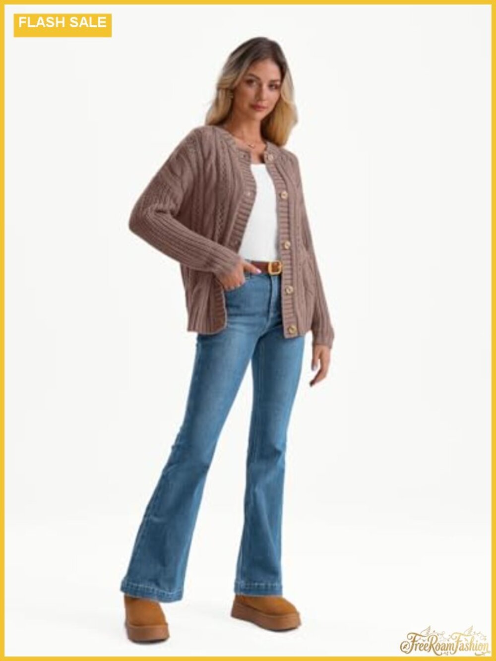 Women's Button Up Cable Knit Cardigan Sweater Long Sleeve Cotton Blend